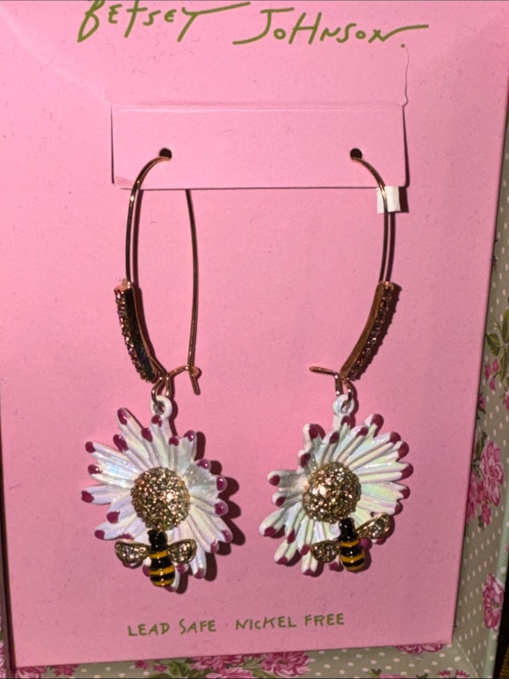 Betsey Johnson Pink-Accented Daisy & Bee Drop Earrings - Picture 4 of 7